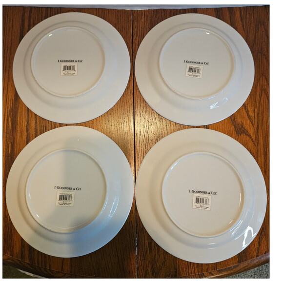 Amaryllis by I. Godinger & Co. Salad Dessert Plates Set of 4 Plaid Border NWT - Picture 3 of 5